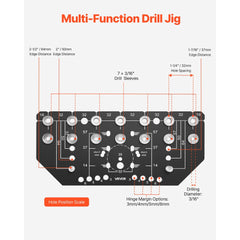 VEVOR Shelf Pin Jig and Hinge Jig Two-in-One, Aluminum Alloy Cabinet Hardware Hole Drilling Template with 1/4" and