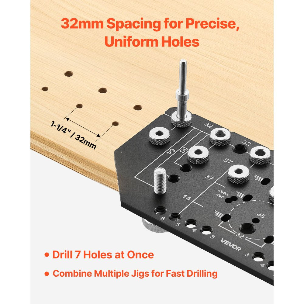 VEVOR Shelf Pin Jig and Hinge Jig Two-in-One, Aluminum Alloy Cabinet Hardware Hole Drilling Template with 1/4" and