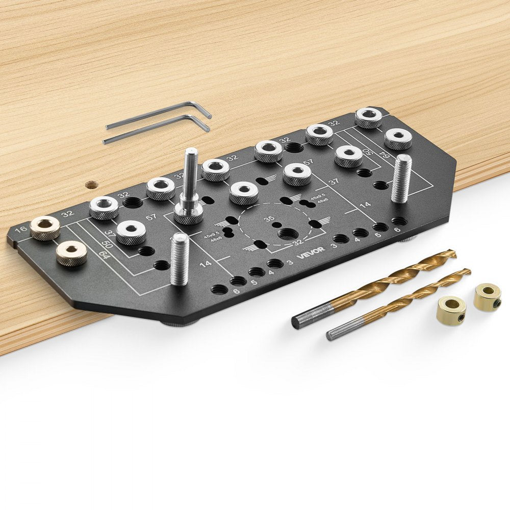 VEVOR Shelf Pin Jig and Hinge Jig Two-in-One, Aluminum Alloy Cabinet Hardware Hole Drilling Template with 1/4" and