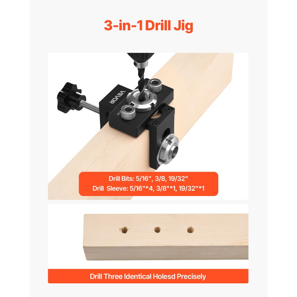 VEVOR Doweling Jig Kit, Self Centering Dowel Drill Jig for Straight Holes, Aluminum Alloy Woodworking Joints Tool with
