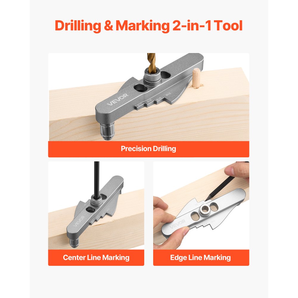 VEVOR Doweling Jig Kit, Self Centering Dowel Drill Jig for Straight Holes, with Drill Bit Set 1/4", 5/16", 3/8" and