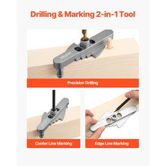 VEVOR Doweling Jig Kit, Self Centering Dowel Drill Jig for Straight Holes, with Drill Bit Set 1/4", 5/16", 3/8" and