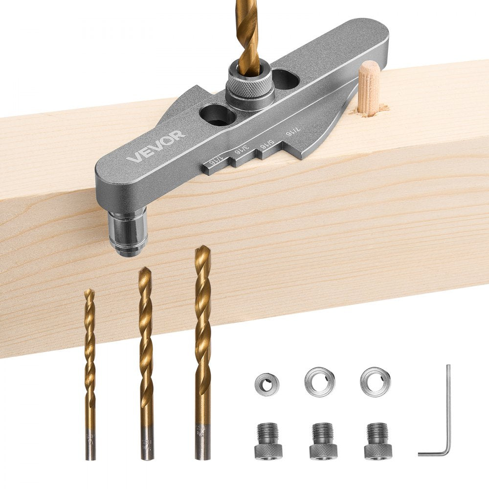 VEVOR Doweling Jig Kit, Self Centering Dowel Drill Jig for Straight Holes, with Drill Bit Set 1/4", 5/16", 3/8" and