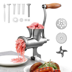 VEVOR Manual Meat Grinder, 304 Stainless Steel Hand Crank Meat Mincer with Steel Table Clamp, Sausage Stuffer with 2