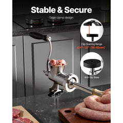 VEVOR Manual Meat Grinder, 304 Stainless Steel Hand Crank Meat Mincer with Steel Table Clamp, Sausage Stuffer with 2