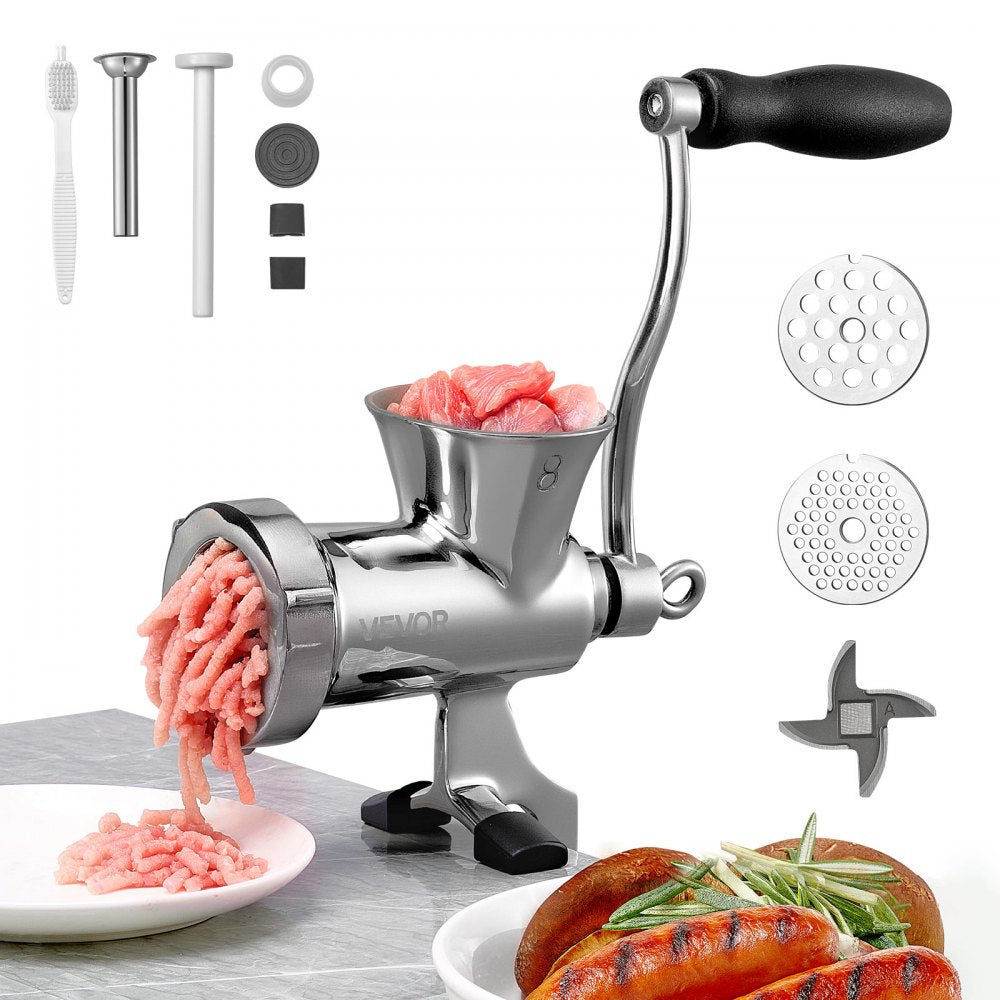 VEVOR Manual Meat Grinder, 304 Stainless Steel Hand Crank Meat Mincer with Steel Table Clamp, Sausage Stuffer with 2