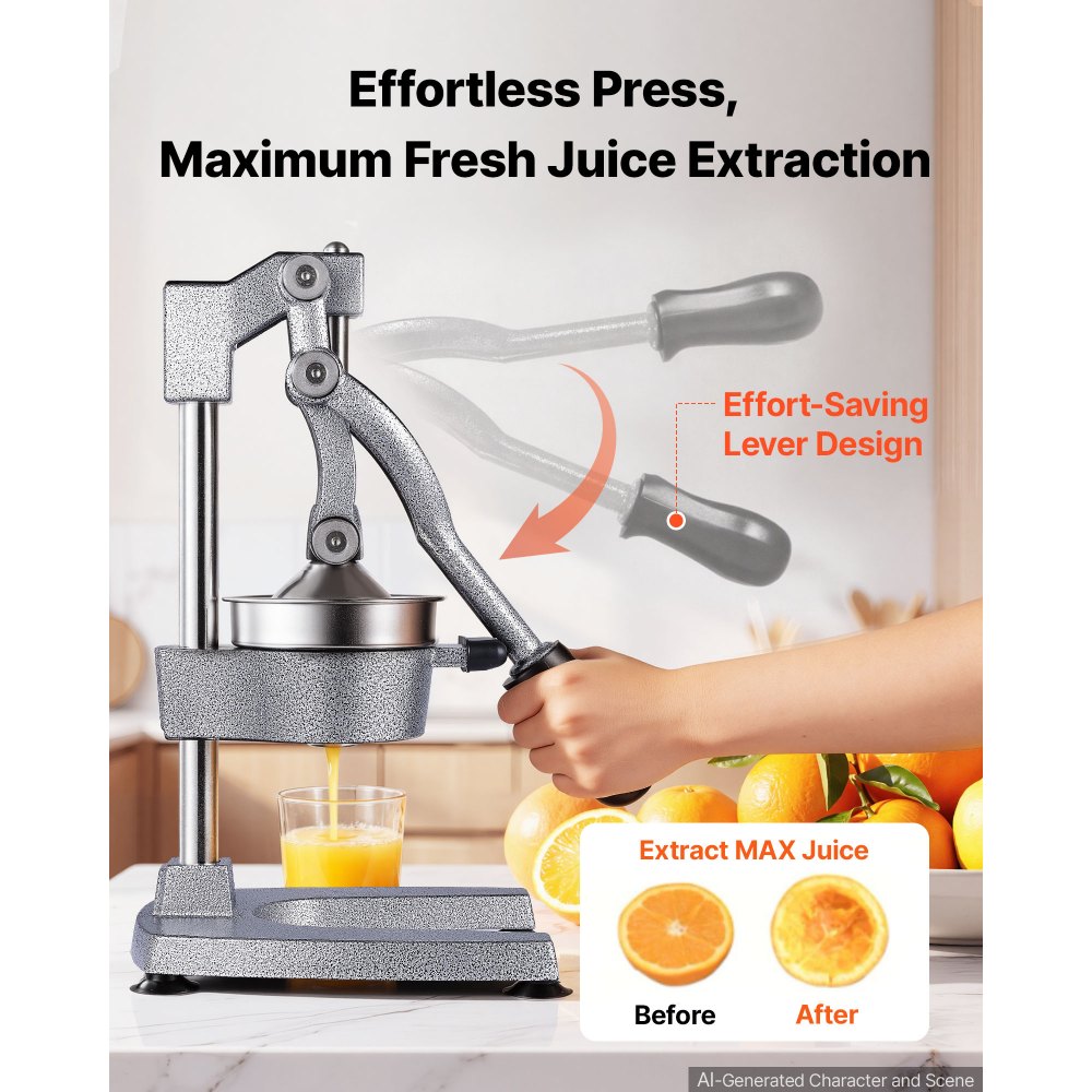 VEVOR Manual Citrus Juicer, 15" Tall Hand Press Orange Juicer, Manual Fresh Juice Extractor for Lemon Pomegranate