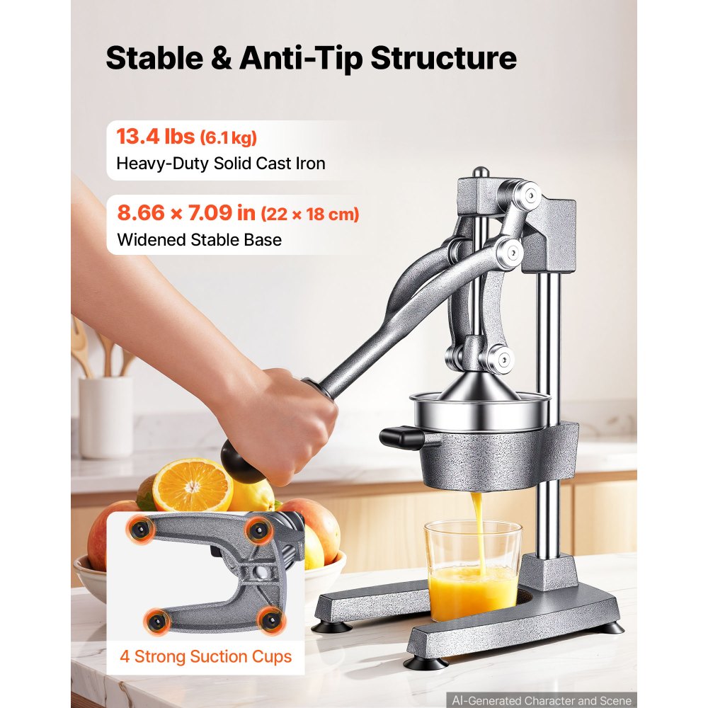 VEVOR Manual Citrus Juicer, 15" Tall Hand Press Orange Juicer, Manual Fresh Juice Extractor for Lemon Pomegranate