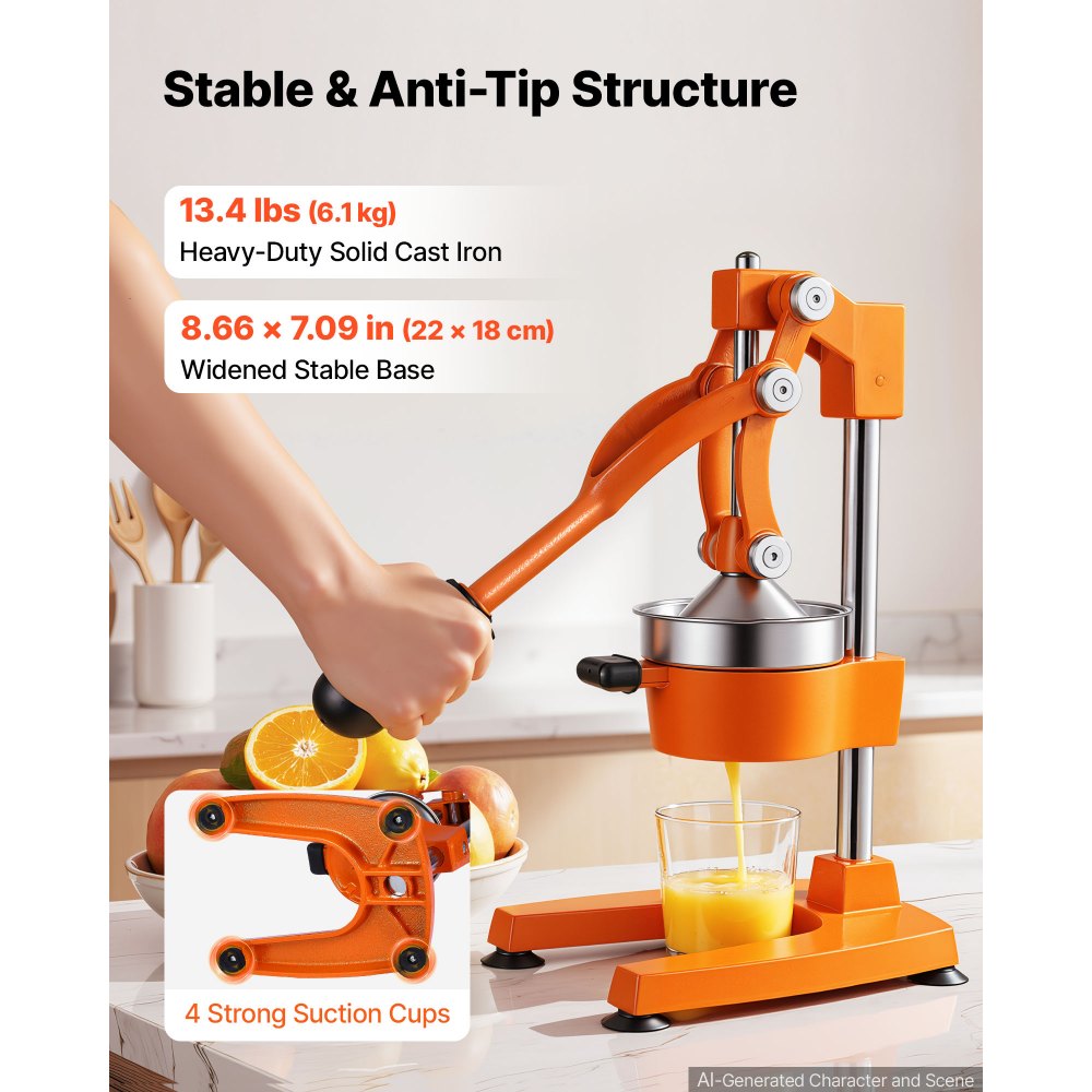 VEVOR Manual Citrus Juicer, 15" Tall Hand Press Orange Juicer, Manual Fresh Juice Extractor for Lemon Pomegranate