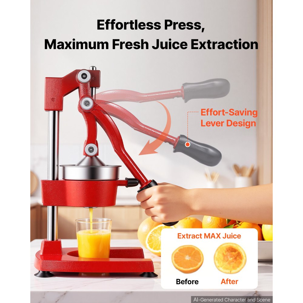 VEVOR Manual Citrus Juicer, 15" Tall Hand Press Orange Juicer, Manual Fresh Juice Extractor for Lemon Pomegranate