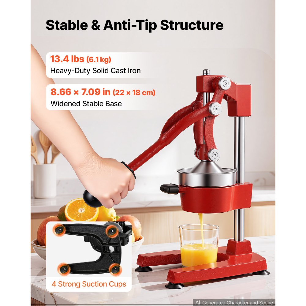 VEVOR Manual Citrus Juicer, 15" Tall Hand Press Orange Juicer, Manual Fresh Juice Extractor for Lemon Pomegranate