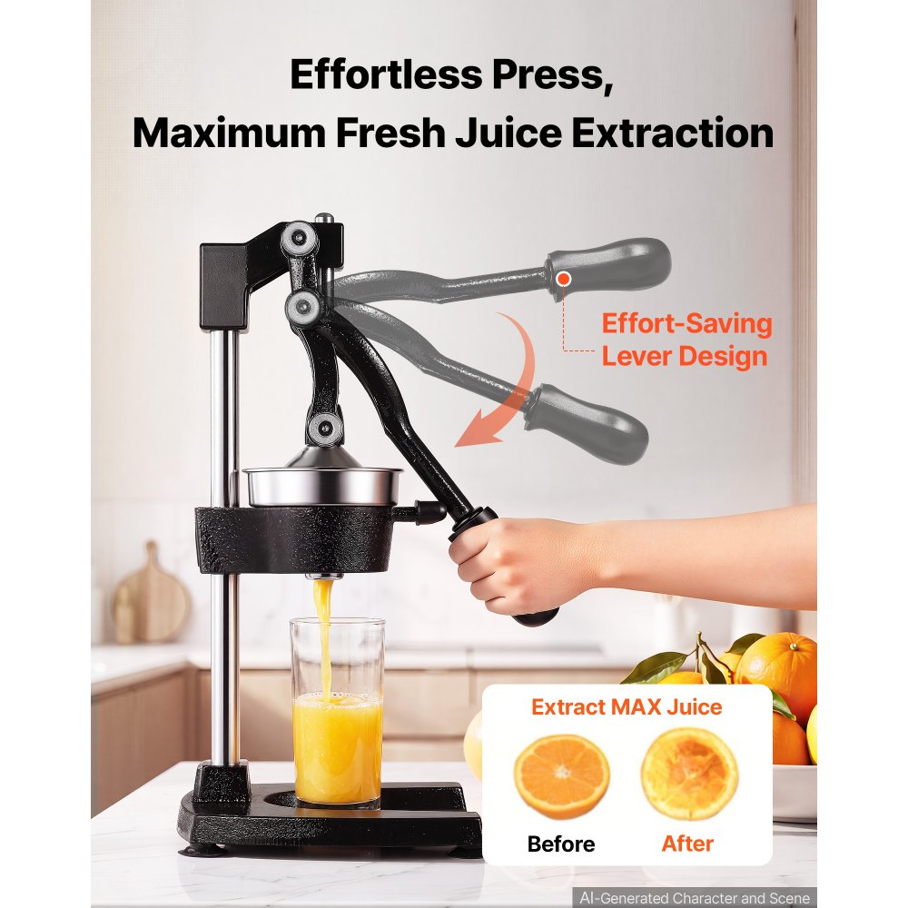 VEVOR Manual Citrus Juicer, 19" Tall Hand Press Oranges Juicer, Manual Fresh Juice Extractor for Lemon Pomegranate