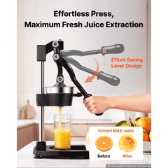 VEVOR Manual Citrus Juicer, 19" Tall Hand Press Oranges Juicer, Manual Fresh Juice Extractor for Lemon Pomegranate
