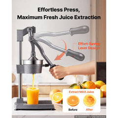 VEVOR Manual Citrus Juicer, 19" Tall Hand Press Orange Juicer, Manual Fresh Juice Extractor for Lemon Pomegranate