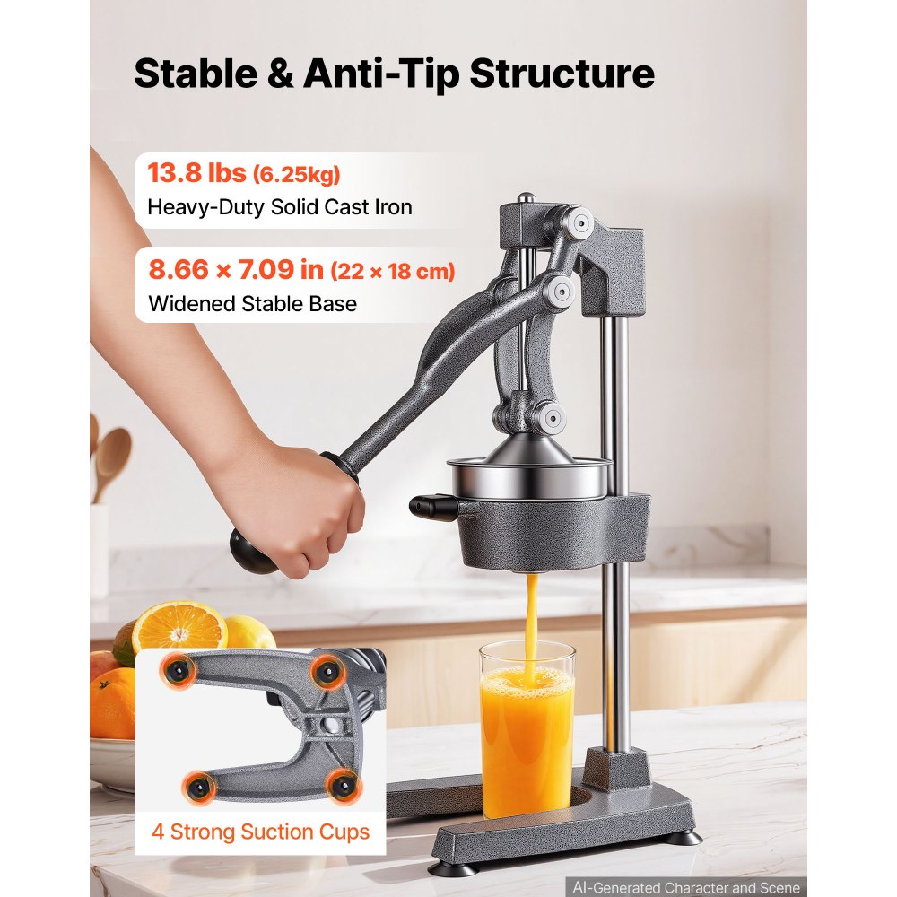 VEVOR Manual Citrus Juicer, 19" Tall Hand Press Orange Juicer, Manual Fresh Juice Extractor for Lemon Pomegranate
