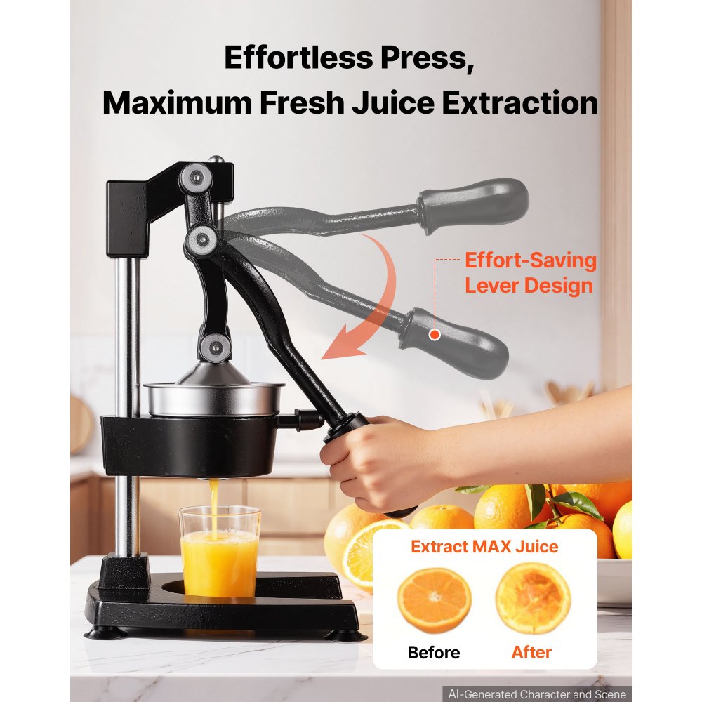 VEVOR Manual Citrus Juicer, 15" Tall Hand Press Oranges Juicer, Manual Fresh Juice Extractor for Lemon Pomegranate
