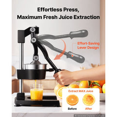 VEVOR Manual Citrus Juicer, 15" Tall Hand Press Oranges Juicer, Manual Fresh Juice Extractor for Lemon Pomegranate