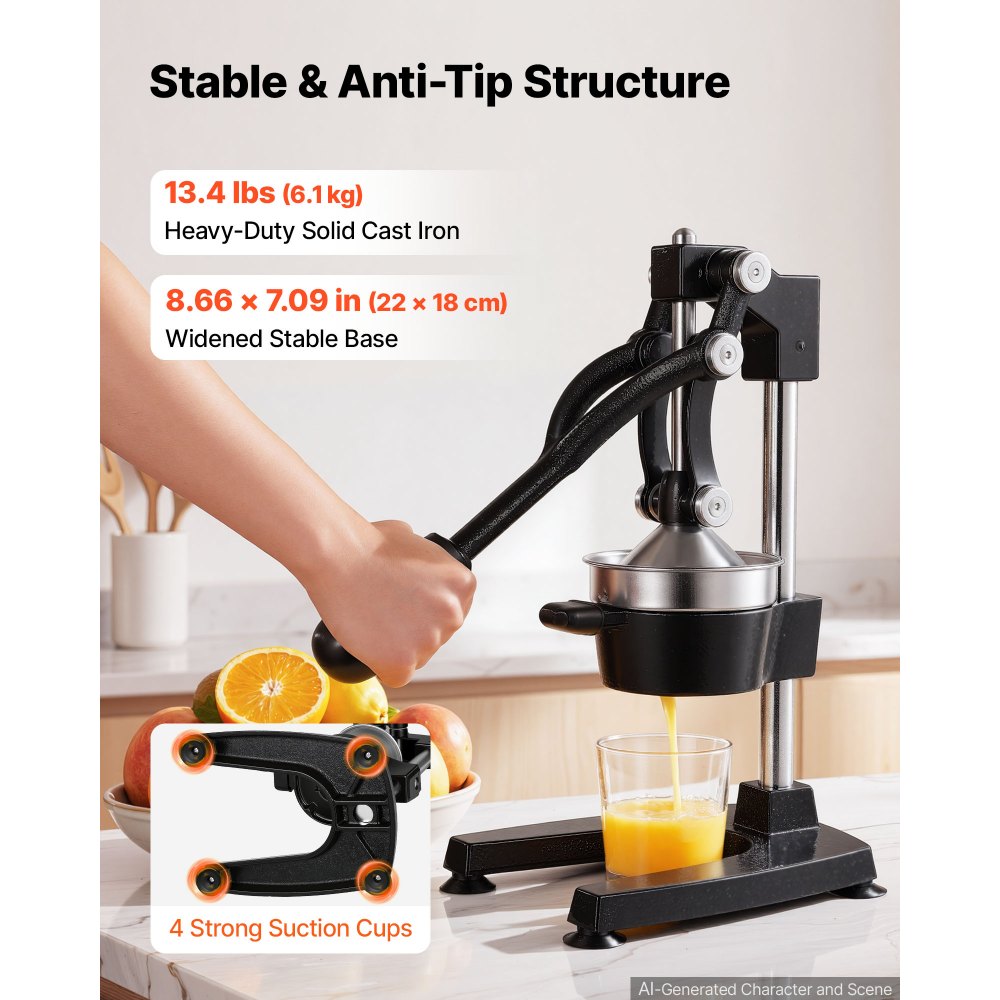 VEVOR Manual Citrus Juicer, 15" Tall Hand Press Oranges Juicer, Manual Fresh Juice Extractor for Lemon Pomegranate