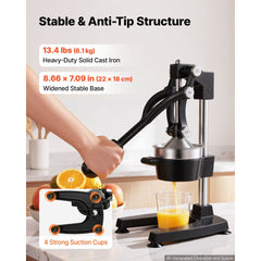 VEVOR Manual Citrus Juicer, 15" Tall Hand Press Oranges Juicer, Manual Fresh Juice Extractor for Lemon Pomegranate