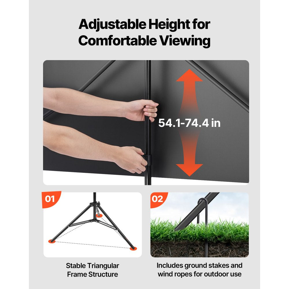 VEVOR Projector Screen with Stand, 80 Inch 160° Wide Angle Indoor Outdoor Projection Screen, 16:9 4K HD Wrinkleless