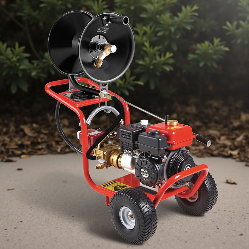 VEVOR Pressure Washer Hose Reel, 50 ft x 3/8 inch Heavy-Duty Steel Bracket-Mounted Pressure Hose Reel, Wall/Floor/Truck