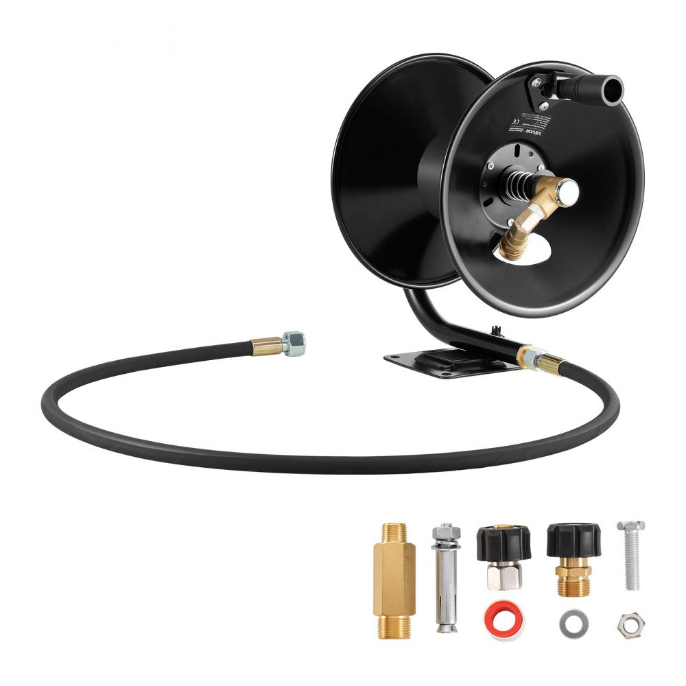 VEVOR Pressure Washer Hose Reel, 50 ft x 3/8 inch Heavy-Duty Steel Bracket-Mounted Pressure Hose Reel, Wall/Floor/Truck