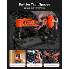 VEVOR Right Angle Drill, 3/8 Inch Chuck, 90 Degree Cordless Right Angle Drill with Brushless Motor, Battery, Charger