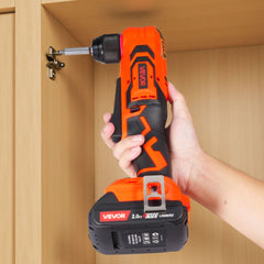 VEVOR Right Angle Drill, 3/8 Inch Chuck, 90 Degree Cordless Right Angle Drill with Brushless Motor, Battery, Charger