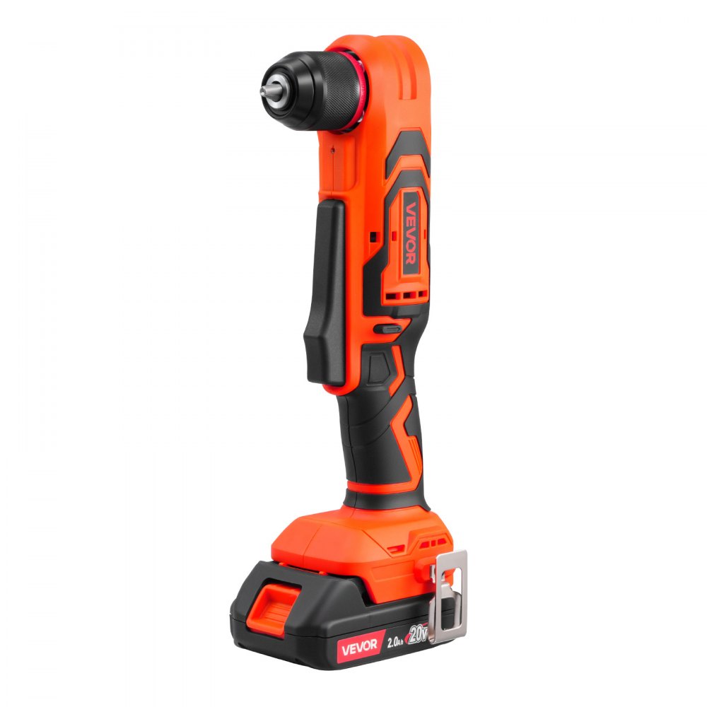 VEVOR Right Angle Drill, 3/8 Inch Chuck, 90 Degree Cordless Right Angle Drill with Brushless Motor, Battery, Charger