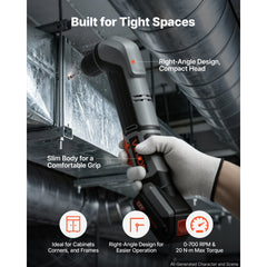 VEVOR Right Angle Drill 3/8 Inch Chuck 90 Degree Cordless Right Angle Drill, For Cabinets, Corners, Frames, Tight