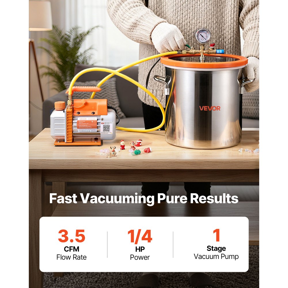 VEVOR 5 Gallon Vacuum Chamber with Pump, 3.5 CFM, Single Stage Vacuum Pump, Stainless Steel Degassing Chamber Kit with