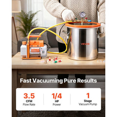 VEVOR 5 Gallon Vacuum Chamber with Pump, 3.5 CFM, Single Stage Vacuum Pump, Stainless Steel Degassing Chamber Kit with