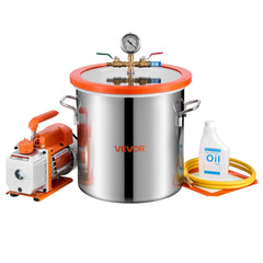 VEVOR 5 Gallon Vacuum Chamber with Pump, 3.5 CFM, Single Stage Vacuum Pump, Stainless Steel Degassing Chamber Kit with