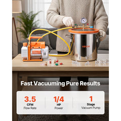 VEVOR 3 Gallon Vacuum Chamber with Pump, 3.5 CFM, Single Stage Vacuum Pump, Stainless Steel Degassing Chamber Kit with