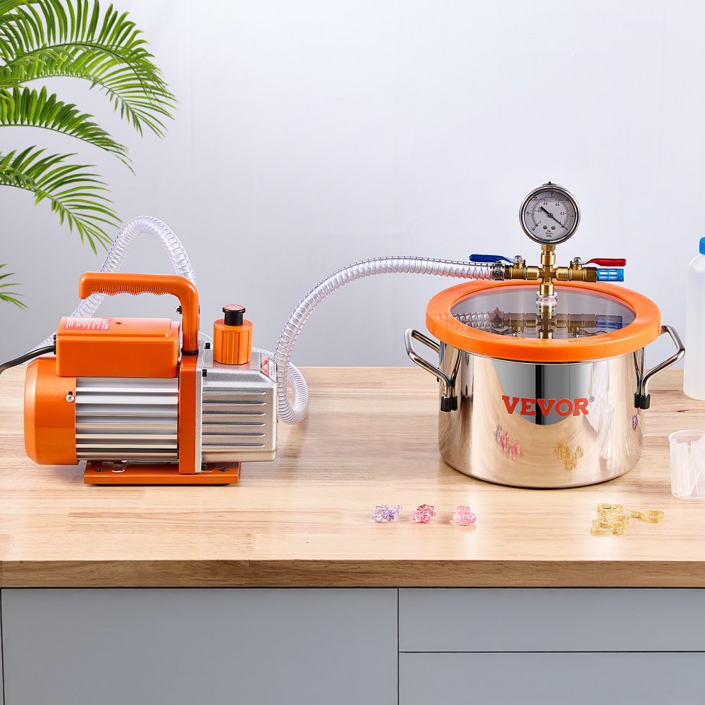 VEVOR 1.5 Gallon Vacuum Chamber and 3.5 CFM Pump Kit, Stainless Steel Chamber, Single Stage Vacuum Pump Degassing