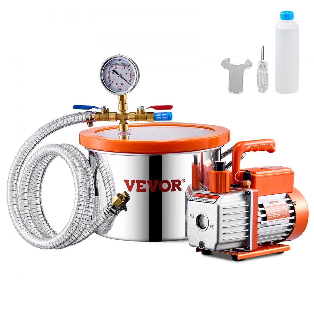 VEVOR 1.5 Gallon Vacuum Chamber and 3.5 CFM Pump Kit, Stainless Steel Chamber, Single Stage Vacuum Pump Degassing