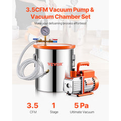 VEVOR 5 Gallon Vacuum Chamber and 3.5 CFM Pump Kit, Stainless Steel Chamber, Single Stage Vacuum Pump Degassing Chamber