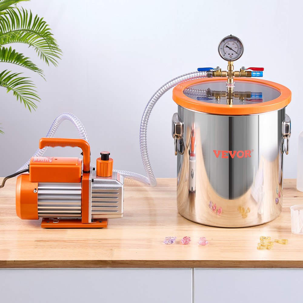 VEVOR 5 Gallon Vacuum Chamber and 3.5 CFM Pump Kit, Stainless Steel Chamber, Single Stage Vacuum Pump Degassing Chamber