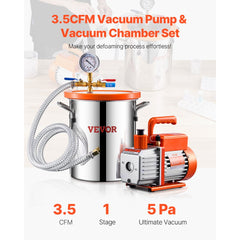 VEVOR 3 Gallon Vacuum Chamber and 3.5 CFM Pump Kit, Stainless Steel Chamber, Single Stage Vacuum Pump Degassing Chamber