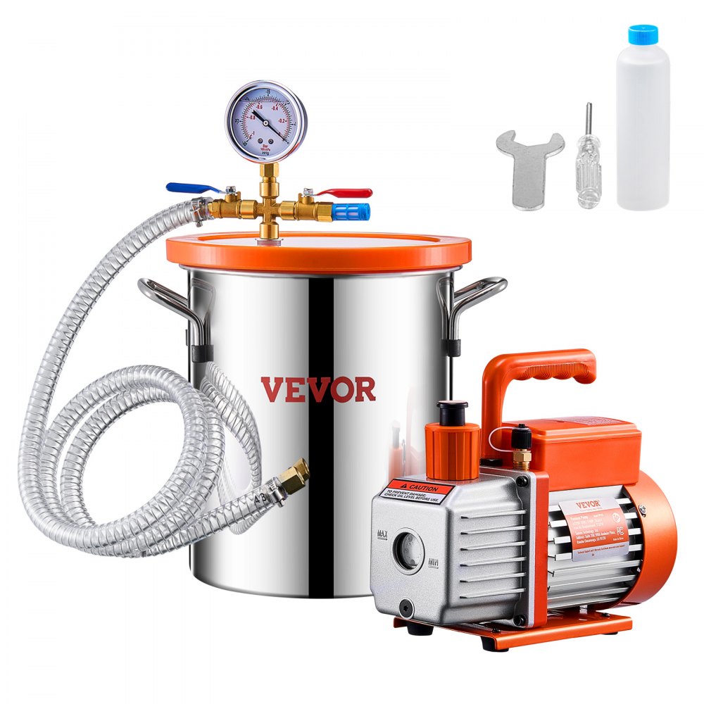 VEVOR 3 Gallon Vacuum Chamber and 3.5 CFM Pump Kit, Stainless Steel Chamber, Single Stage Vacuum Pump Degassing Chamber