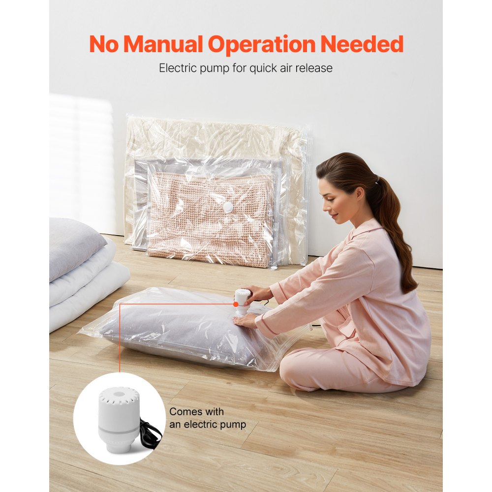 VEVOR Vacuum Storage Bags, 15 Pack Space Saver Seal Bag(3 Jumbo/3 Large/3 Medium/3 Small/3 Roll), Compression Airtight