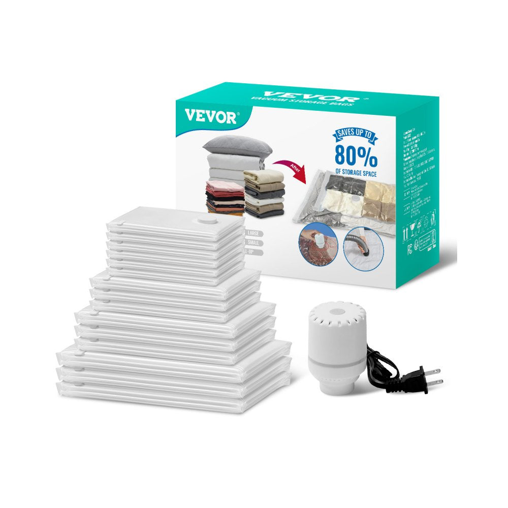 VEVOR Vacuum Storage Bags, 15 Pack Space Saver Seal Bag(3 Jumbo/3 Large/3 Medium/3 Small/3 Roll), Compression Airtight