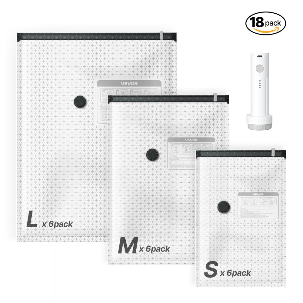 VEVOR Vacuum Storage Bags, 18 Pack Space Saver Vacuum Seal Bags for Clothing, with Pump and Charging Cable, Double