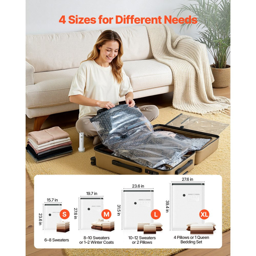 VEVOR Vacuum Storage Bags, 26 Pack Space Saver Vacuum Seal Bags for Clothing, with Pump and Charging Cable, Double