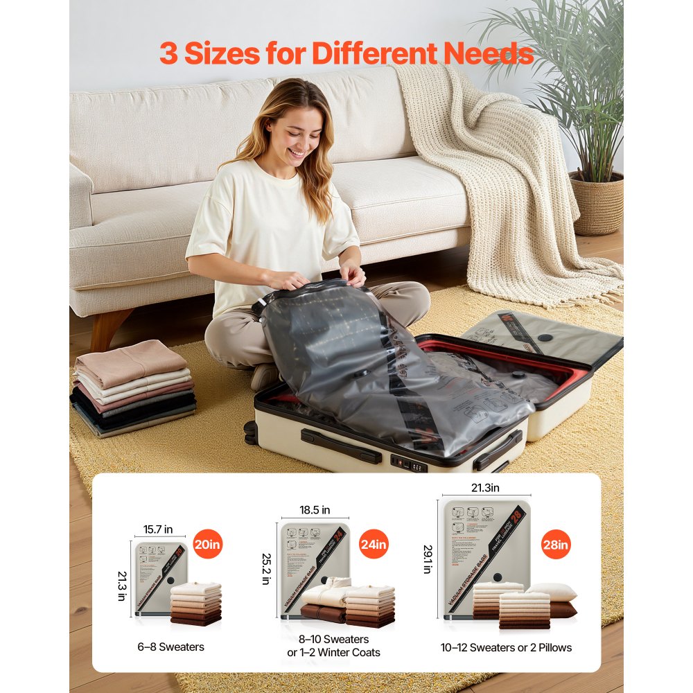 VEVOR Vacuum Storage Bags, 16 Pack Space Saver Vacuum Seal Bags for Clothing, with Pump and Charging Cable, Double