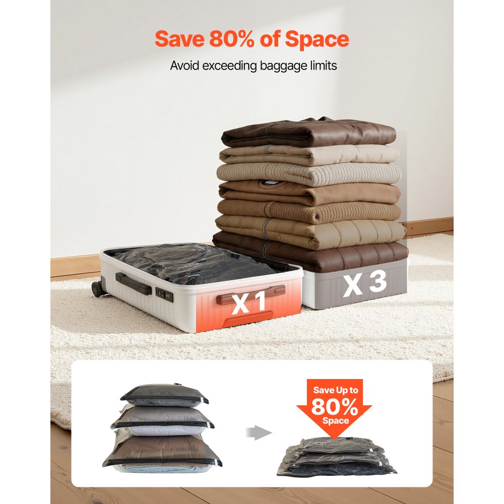 VEVOR Vacuum Storage Bags, 16 Pack Space Saver Vacuum Seal Bags for Clothing, with Pump and Charging Cable, Double