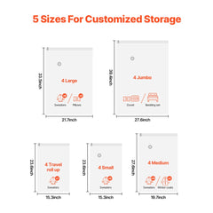 VEVOR Vacuum Storage Bags, 20 Pack Space Saver Seal Bag(4 Jumbo/4 Large/4 Medium/4 Small/4 Roll), Compression Airtight