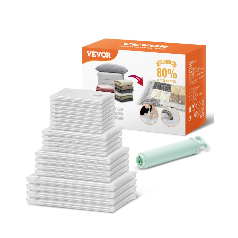 VEVOR Vacuum Storage Bags, 20 Pack Space Saver Seal Bag(4 Jumbo/4 Large/4 Medium/4 Small/4 Roll), Compression Airtight