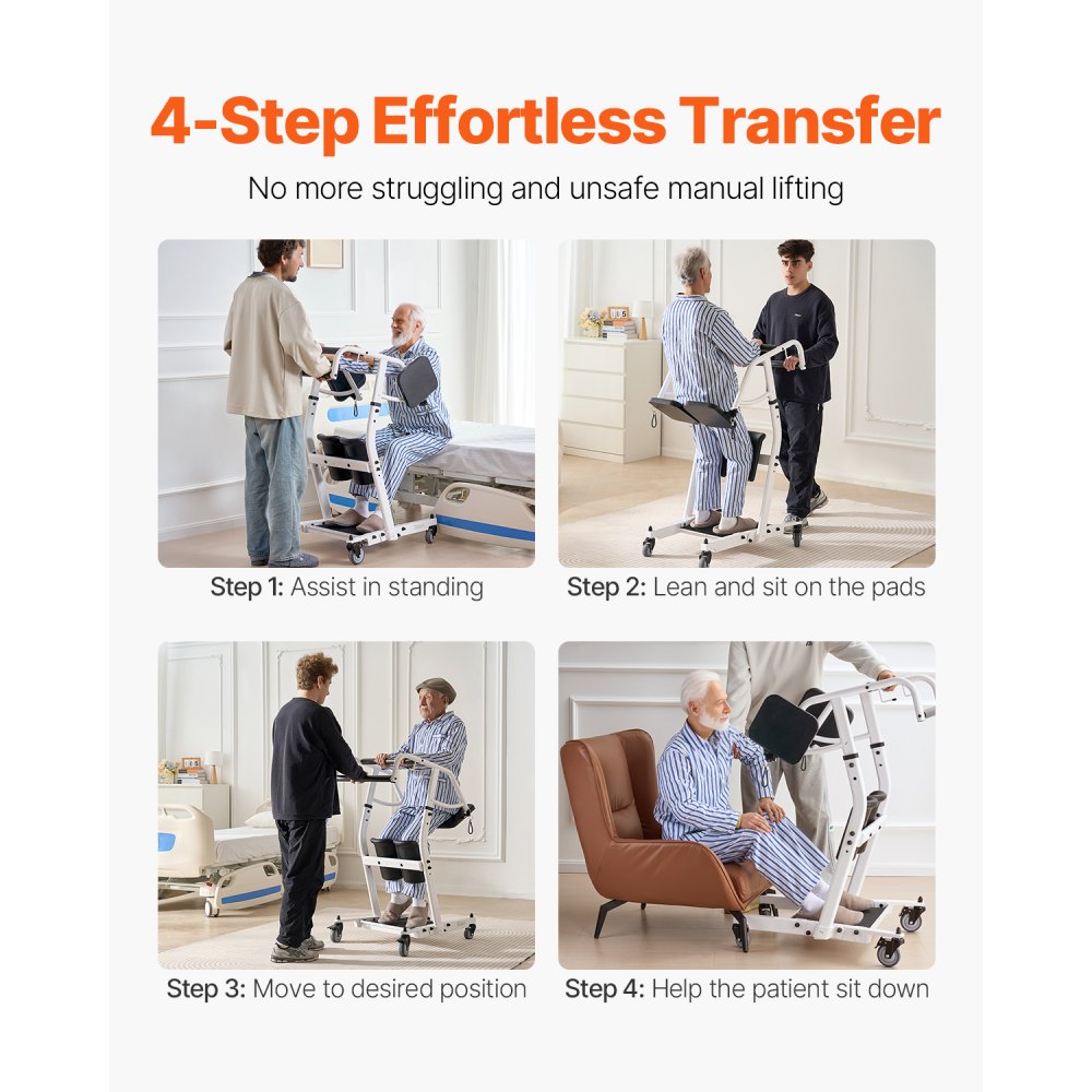 VEVOR Stand Assist Patient Lift, Easy Sit-to-Stand Transfer Chair for Seniors Disabled - with Adjustable Knee Pads, PU
