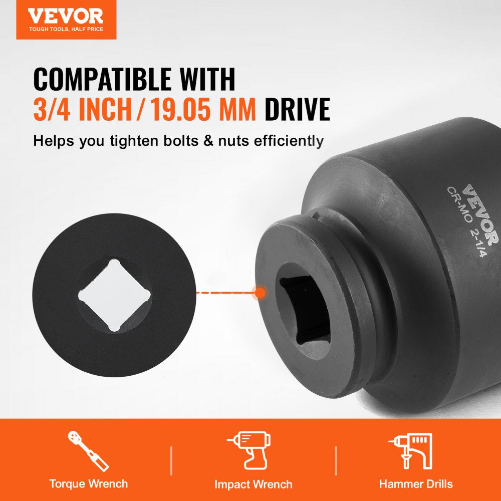 VEVOR Axle Nut Impact Socket Set, 3/4" Drive 6-Point 8-Piece SAE Spindle Nut Socket Set, CR-MO Heat Treated Large